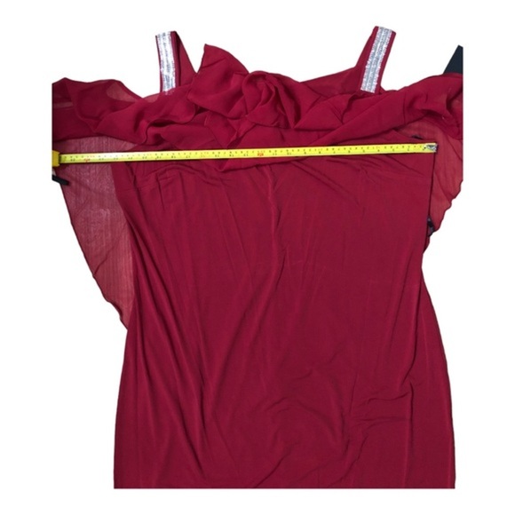 EnFocus red sheer cape sequin strap cold shoulder elegant plus size dress 14W - Picture 14 of 16